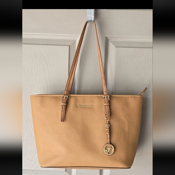 MICHAEL KORS Jet Set Tote Bag  Saffiano Leather Brown Tan 16x10 Large - Picture 3 of 15
